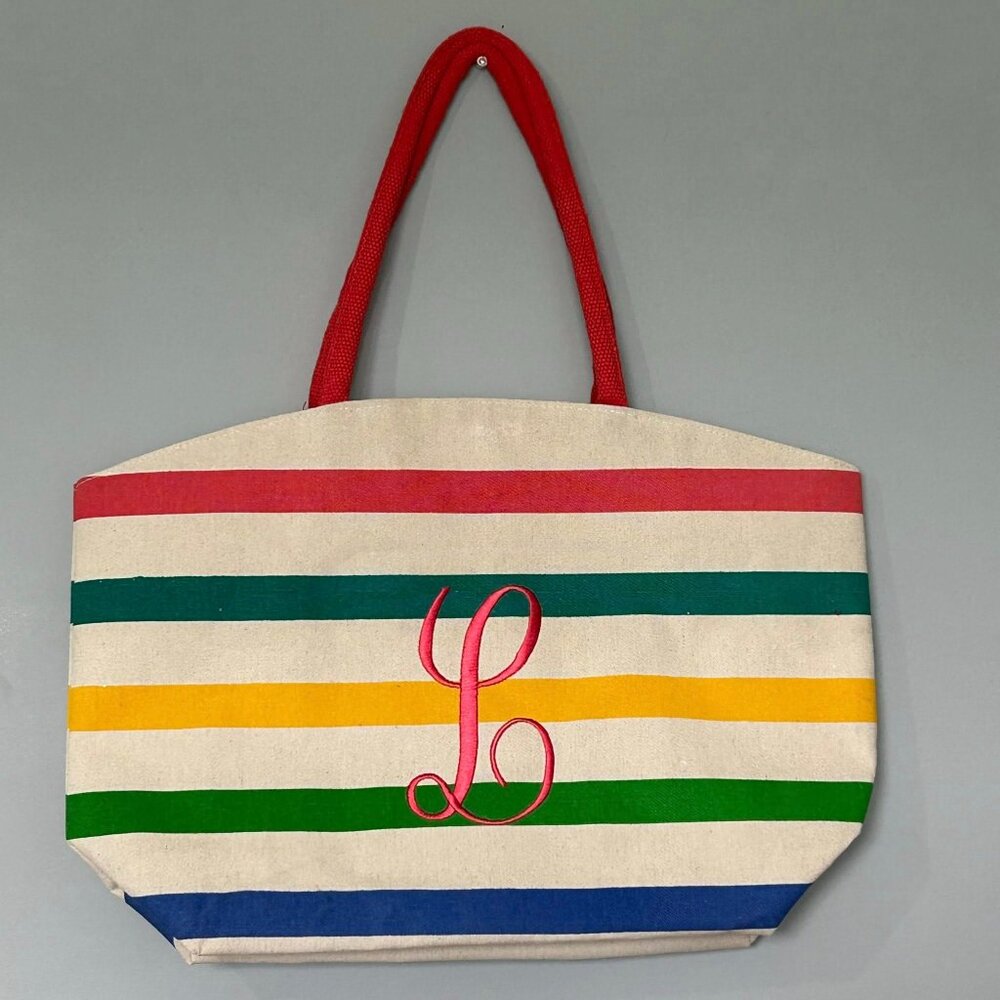 Made to order monogrammed striped canvas tote